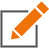 Layer2 leading solutions product regsitration icon: a grey square with a big orange pen symbol.