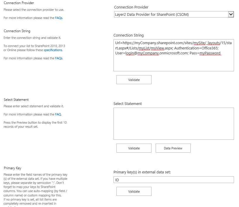 Configuration sample of Integration or Synchronization for SharePoint and Office 365