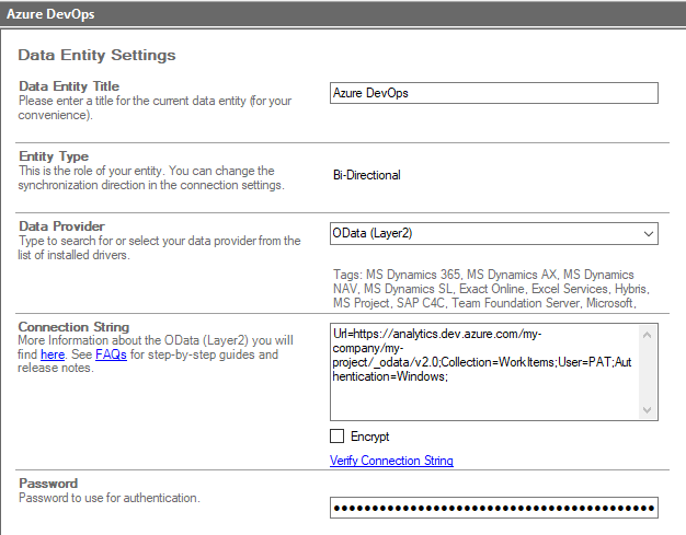 Sample configuration of Azure DevOps Integration