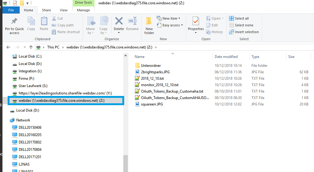 Screenshot of Azure mapped folder in Windows Explorer