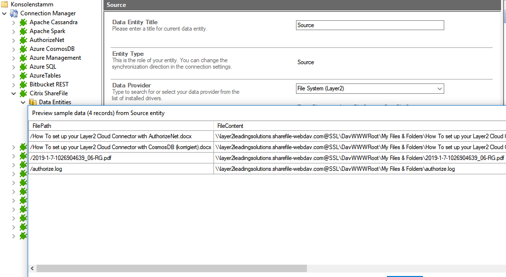 Preview data of Citrix ShareFile integration