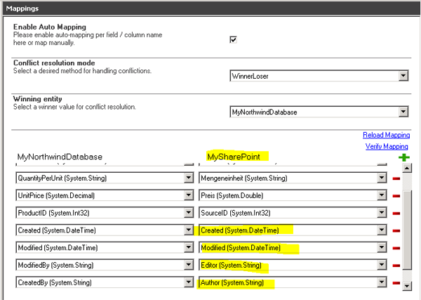 database sharepoint field mapping