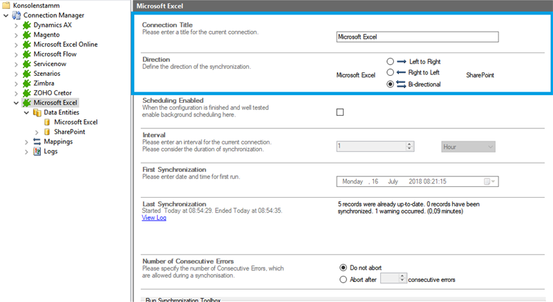 Connection Setup for SharePoint Excel integration in the Layer2 Cloud Connector