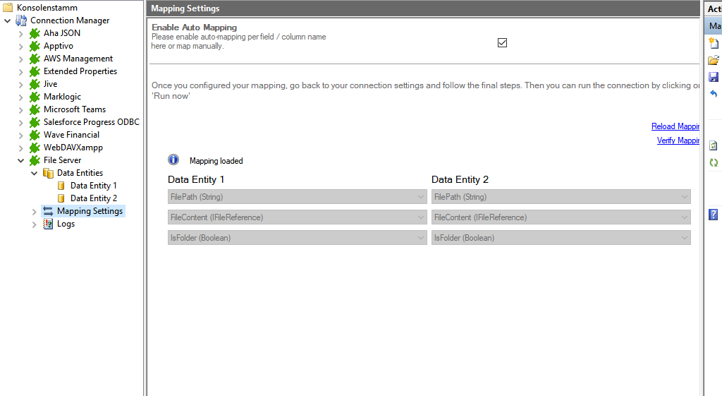 Screenshot of File Server integration mapping