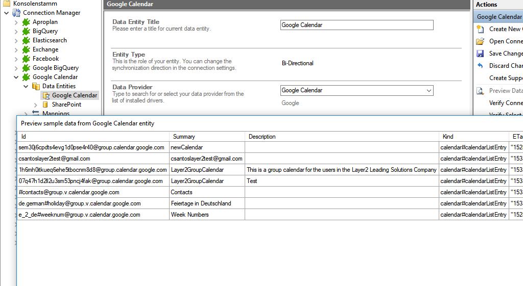 preview data in the Layer2 Cloud Connector