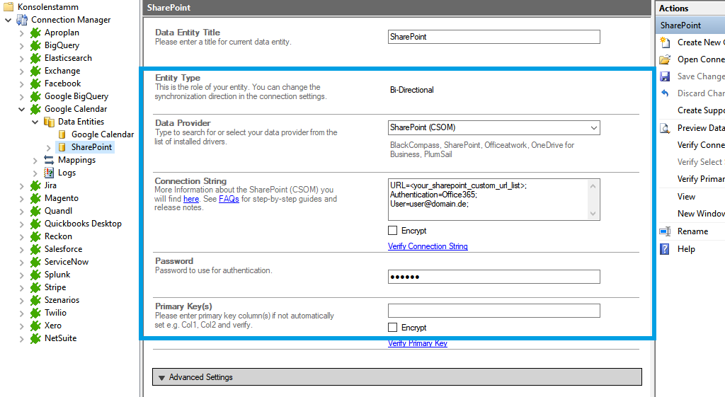 Targed configuration in the Layer2 Cloud Connector for Google Contacts data integration