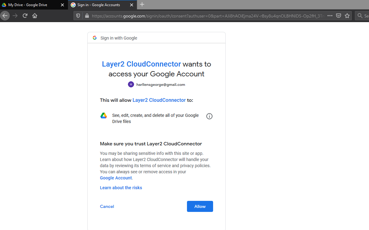 Layer2 GoogleDrive Authentication