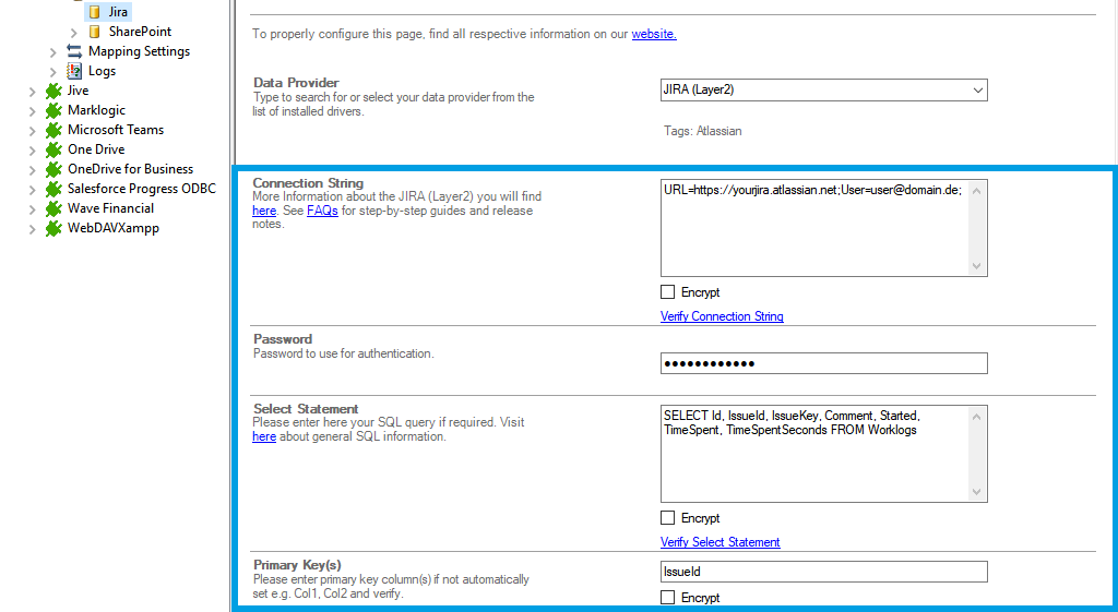 Step 2.5 Jira integration connection string setup