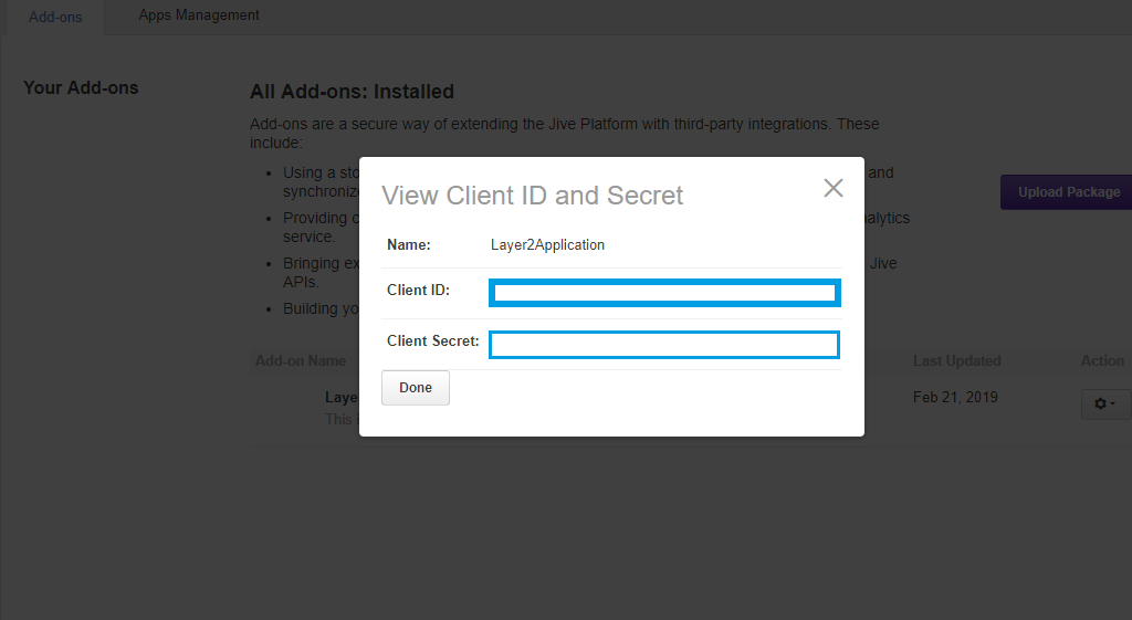 Jive generated client id and secret