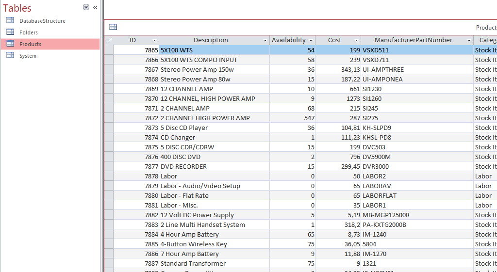 Screenshot of Microsoft Access data integration