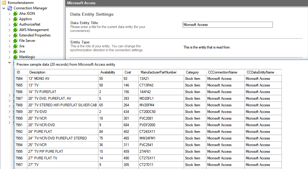 Screenshot of a preview that shows data we want to sync from Microsoft Access to SharePoint