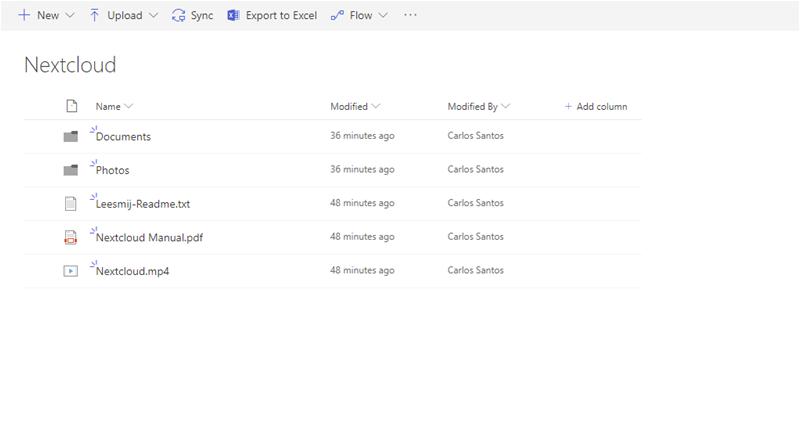 Screenshot of Nextcloud data in SharePoint