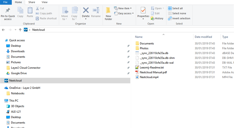 Screenshot of Nextcloud in Explorer