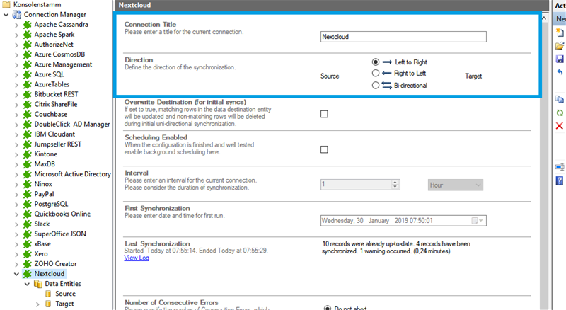 Screenshot of creating a new connection between Nextcloud and SharePoint