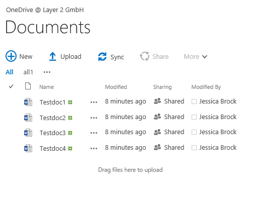 Screenshot of documents in OneDrive for Business