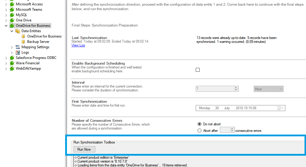 Step 5 OneDrive data integration start