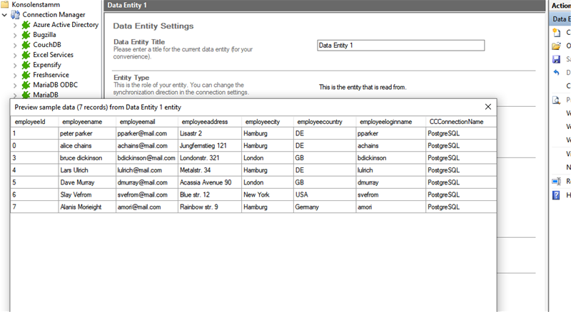 Preview data of postgresql integration in the Layer2 Cloud Connector