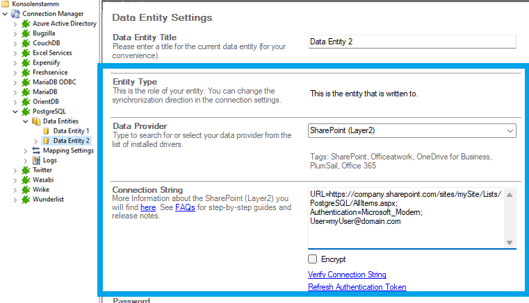 Target setup for postgresql integration in the Layer2 Cloud Connector