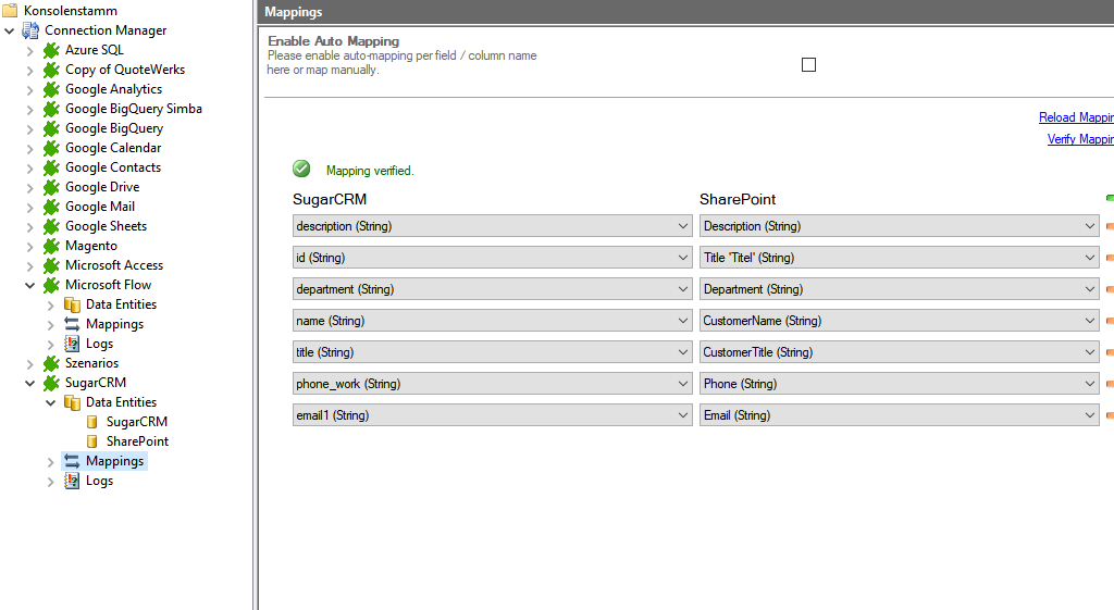 Mapping in the Layer2 Cloud Connector for sugarcrm data integration
